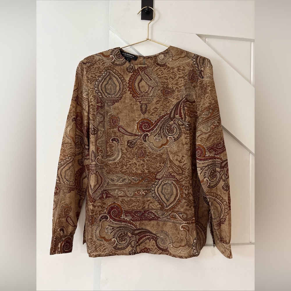 Liz Claiborne Collection Women’s Shirt Blouse 100% Wool 4 Paisley Shoulder Pads